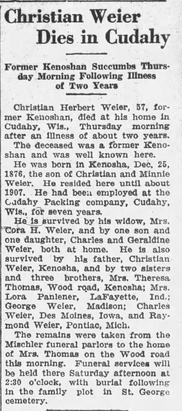 Obituary for Christian Weier (Aged 57)